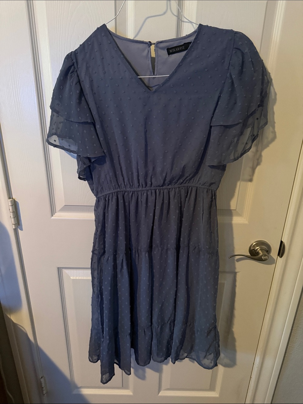 Milly Minis Dusty Blue Swiss Dot Flutter Sleeve Dress
